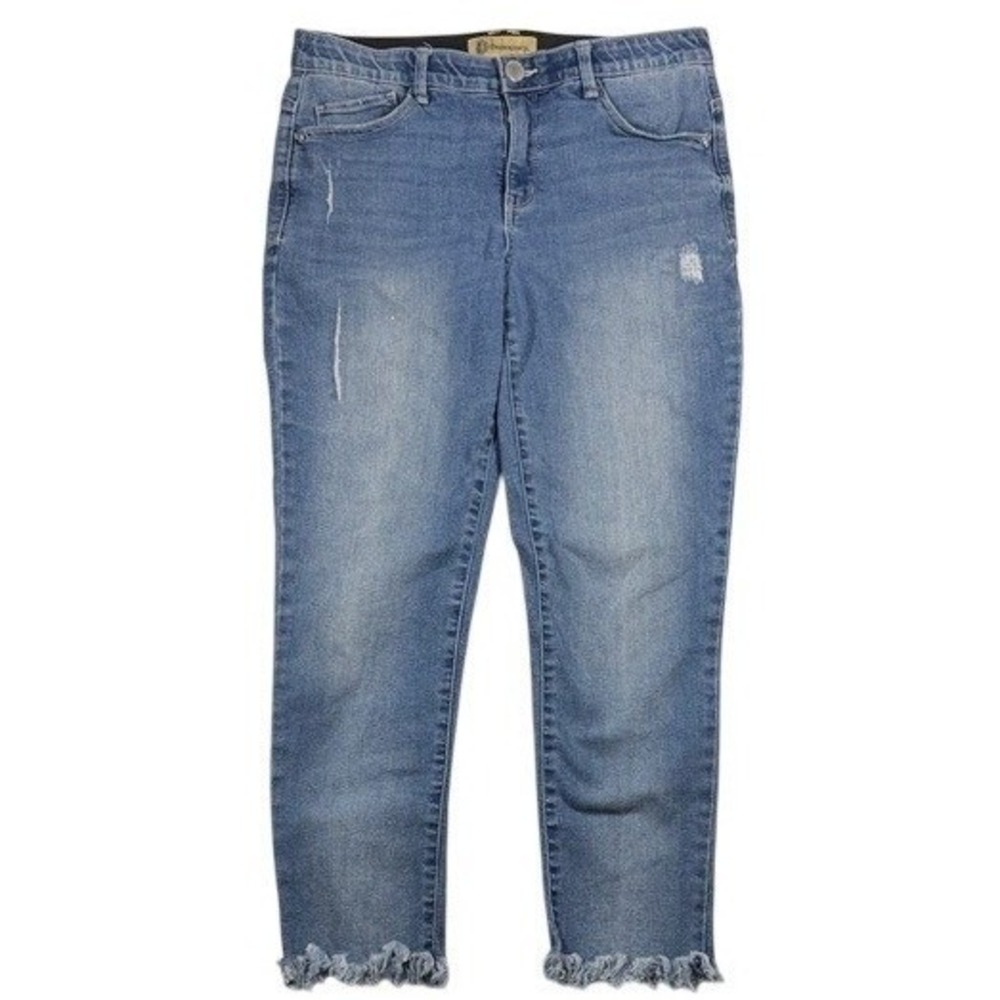 Democracy Womens Ab Technology Skinny Jeans Blue Frayed Hem Distressed Size 10
